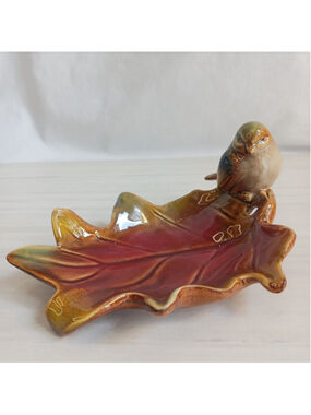 TII Collection Ceramic Bird Autumn Maple Leaf Candy Trinket Dish Vintage